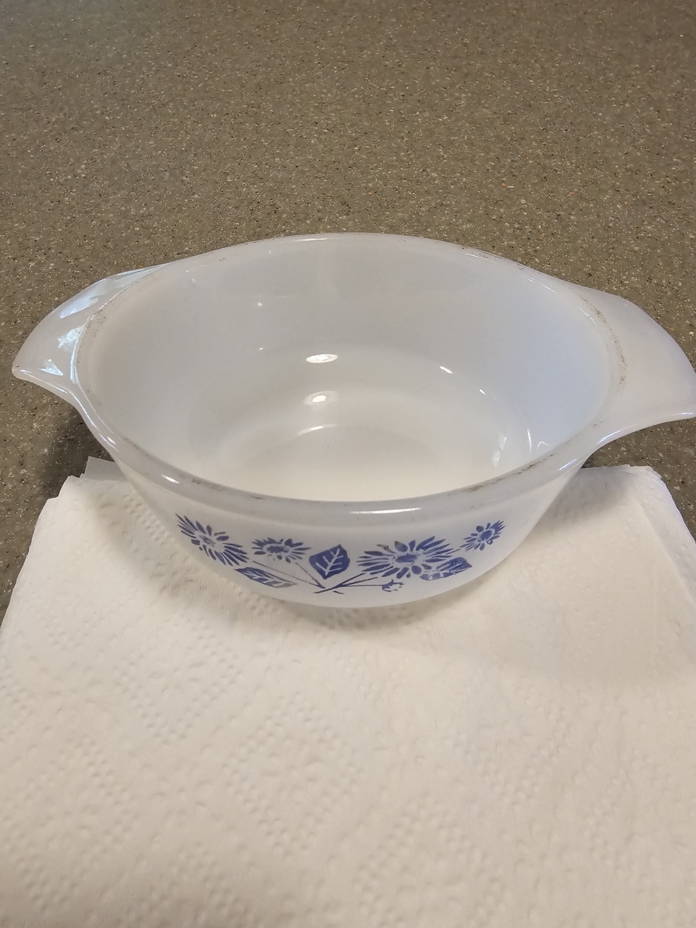 Anchor Hocking White Casserole Dish with Blue Floral Design